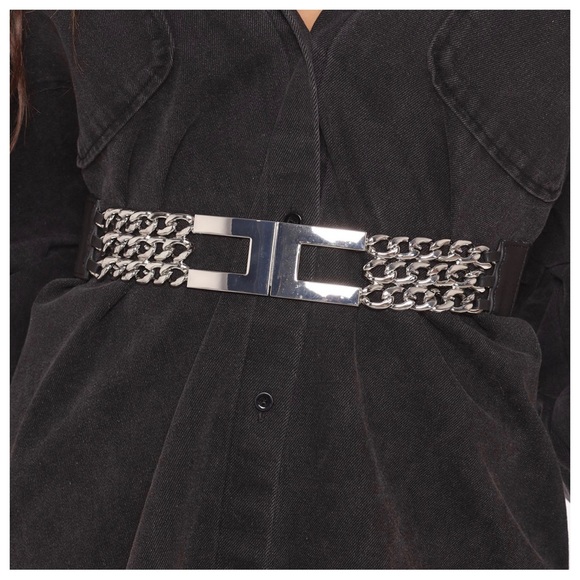 Chic Buckle Chain Trim Elastic Stretch Belt - Picture 2 of 3